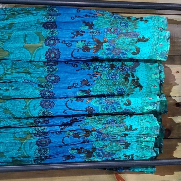BLUE GREEN GAUZY SKIRT BOLD STATEMENT HIPPIE BOHO GYPSY FLOWY COMFY SIZE LARGE - Picture 3 of 12